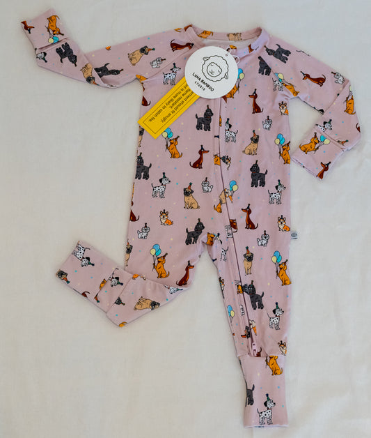 Pink bamboo zip sleeper with puppy print for babies & toddlers