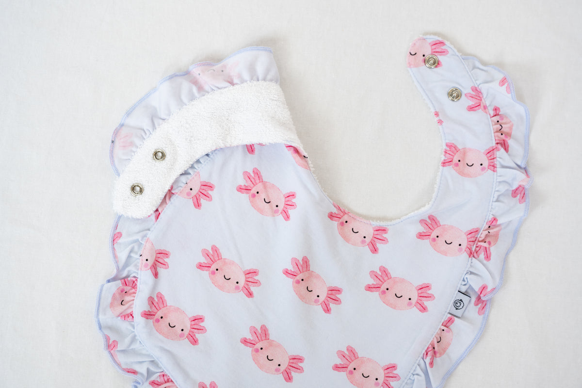 Bamboo Ruffle Bib Sally Mander Axolotl Lyocell Ruffle Bib – Luna Bamboo Studio