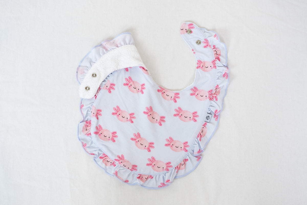 Bamboo Ruffle Bib Sally Mander Axolotl Lyocell Ruffle Bib – Luna Bamboo Studio