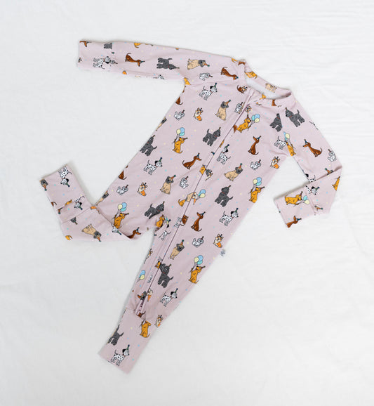 Bamboo Convertible Zip Sleeper + 15" Doll Pajamas Match Bundle | Pink Party Pup