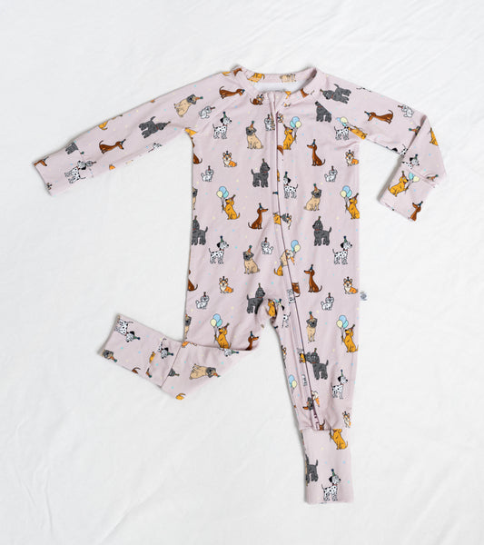 Bamboo Convertible Zip Sleeper + 15" Doll Pajamas Match Bundle | Pink Party Pup