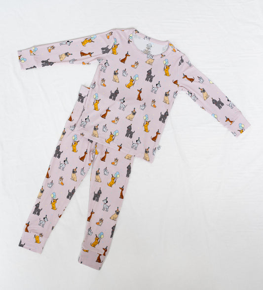 Bamboo Two-Piece Pajama Set + 18" Doll Pajama Match Bundle | Pink Party Pup