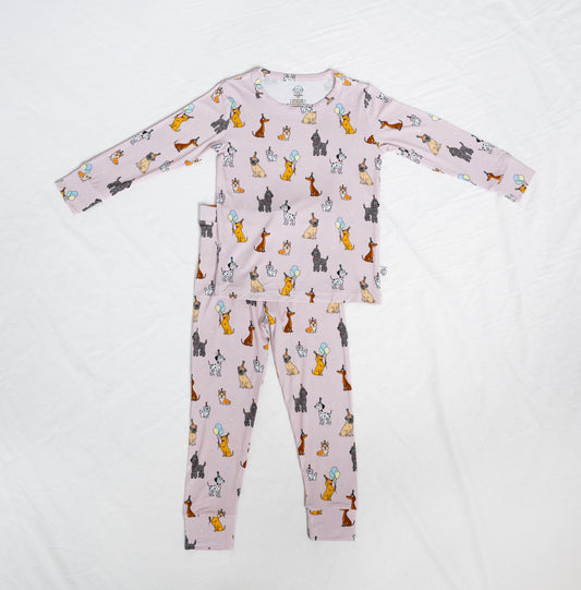 Bamboo Two-Piece Pajama Set + 18" Doll Pajama Match Bundle | Pink Party Pup