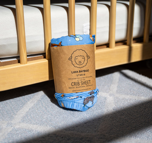 Bamboo Crib Sheet | Blue Party Pup