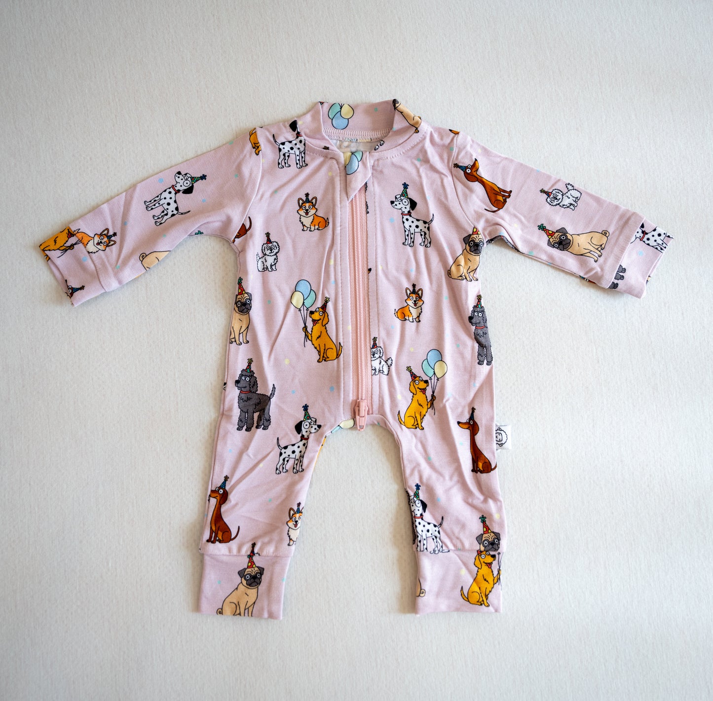 Bamboo 15” Doll Zippy Romper | Pink Party Pup