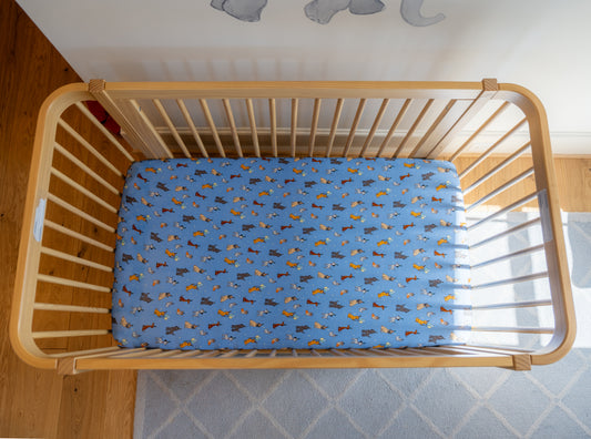 Bamboo Crib Sheet | Blue Party Pup