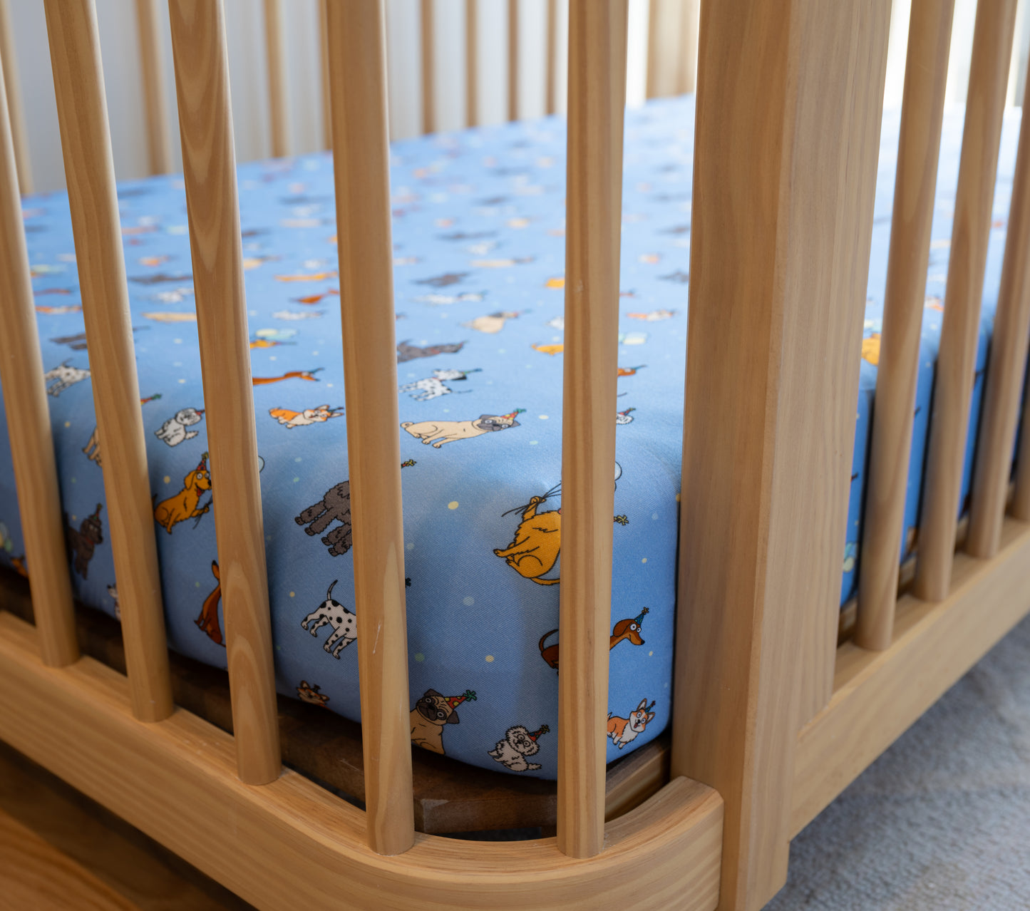 Bamboo Crib Sheet | Blue Party Pup