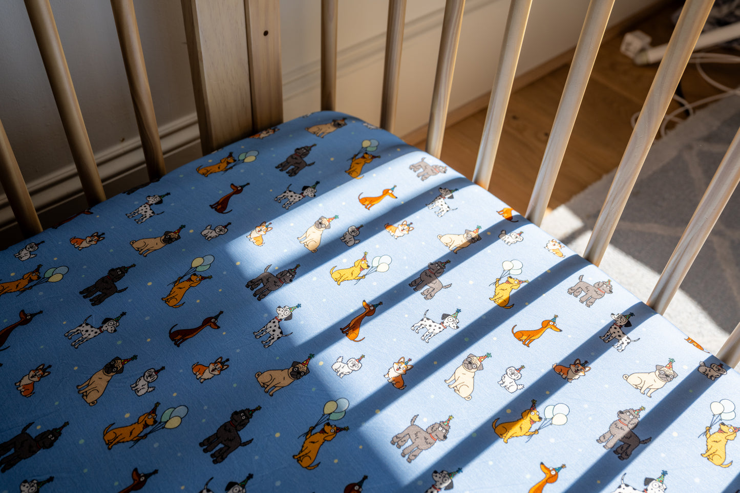 Bamboo Crib Sheet | Blue Party Pup