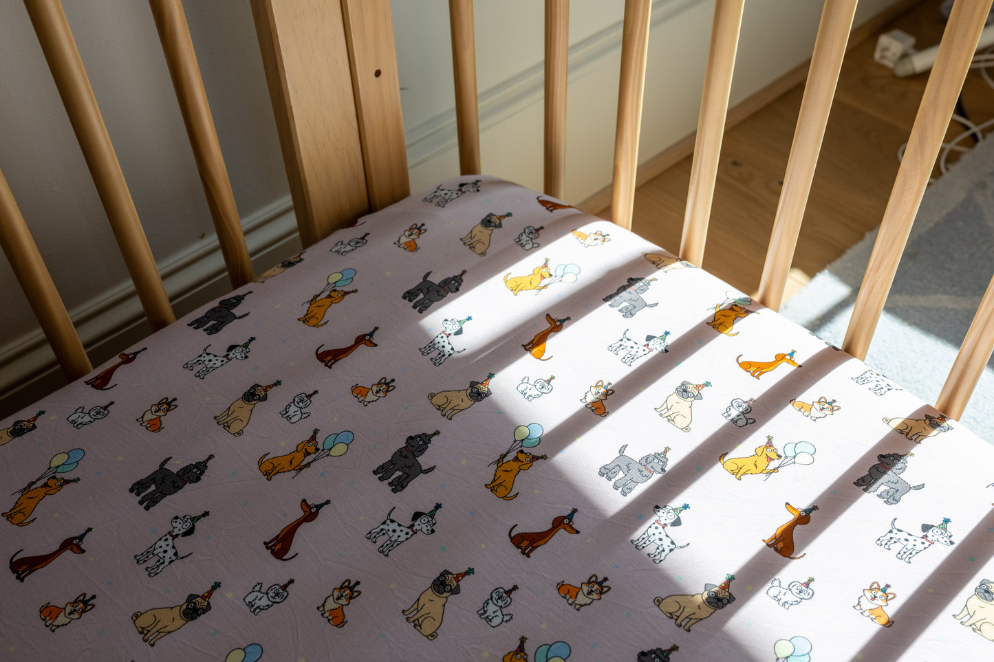 Bamboo Crib Sheet | Pink Party Pups
