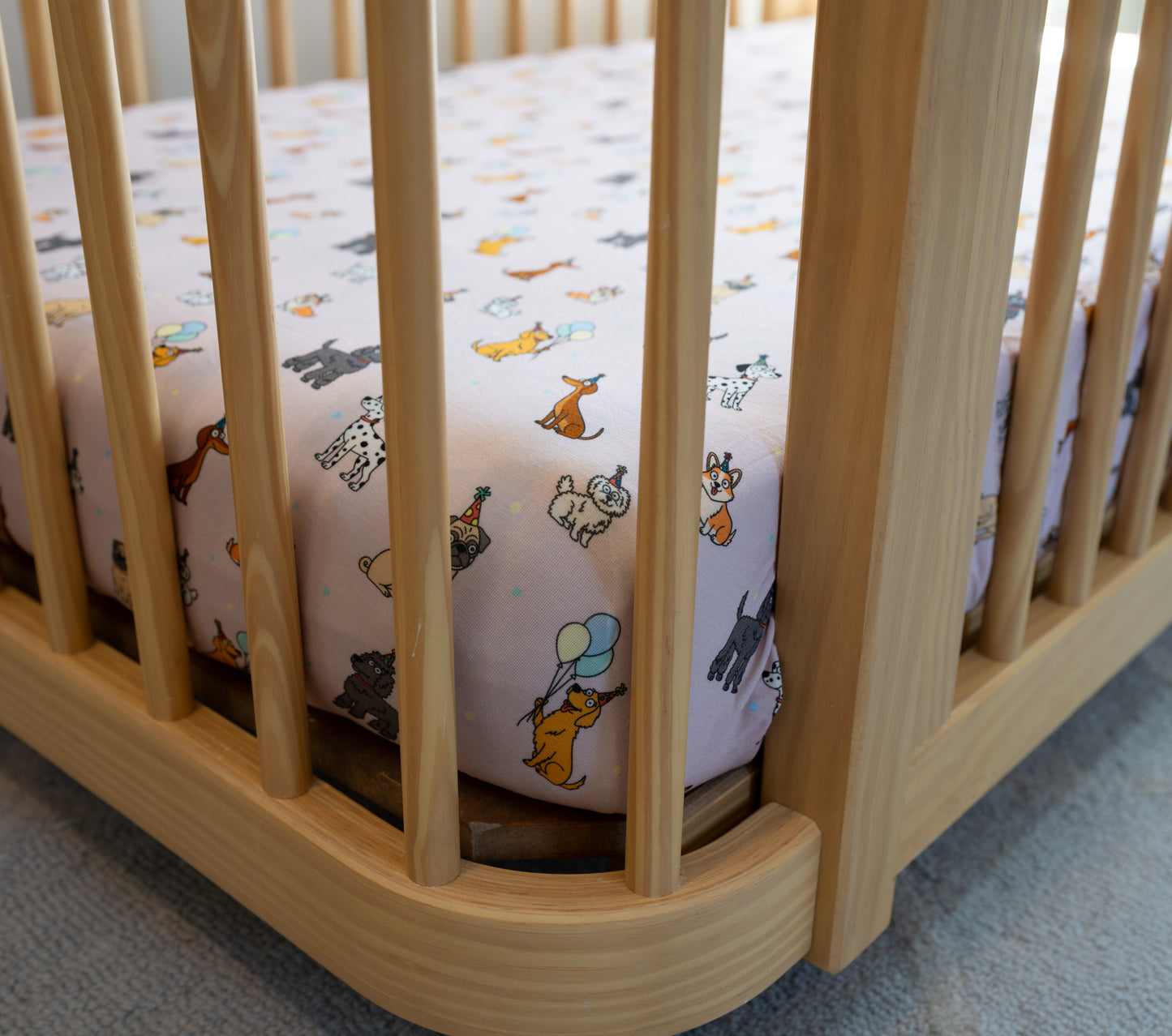 Bamboo Crib Sheet | Pink Party Pups