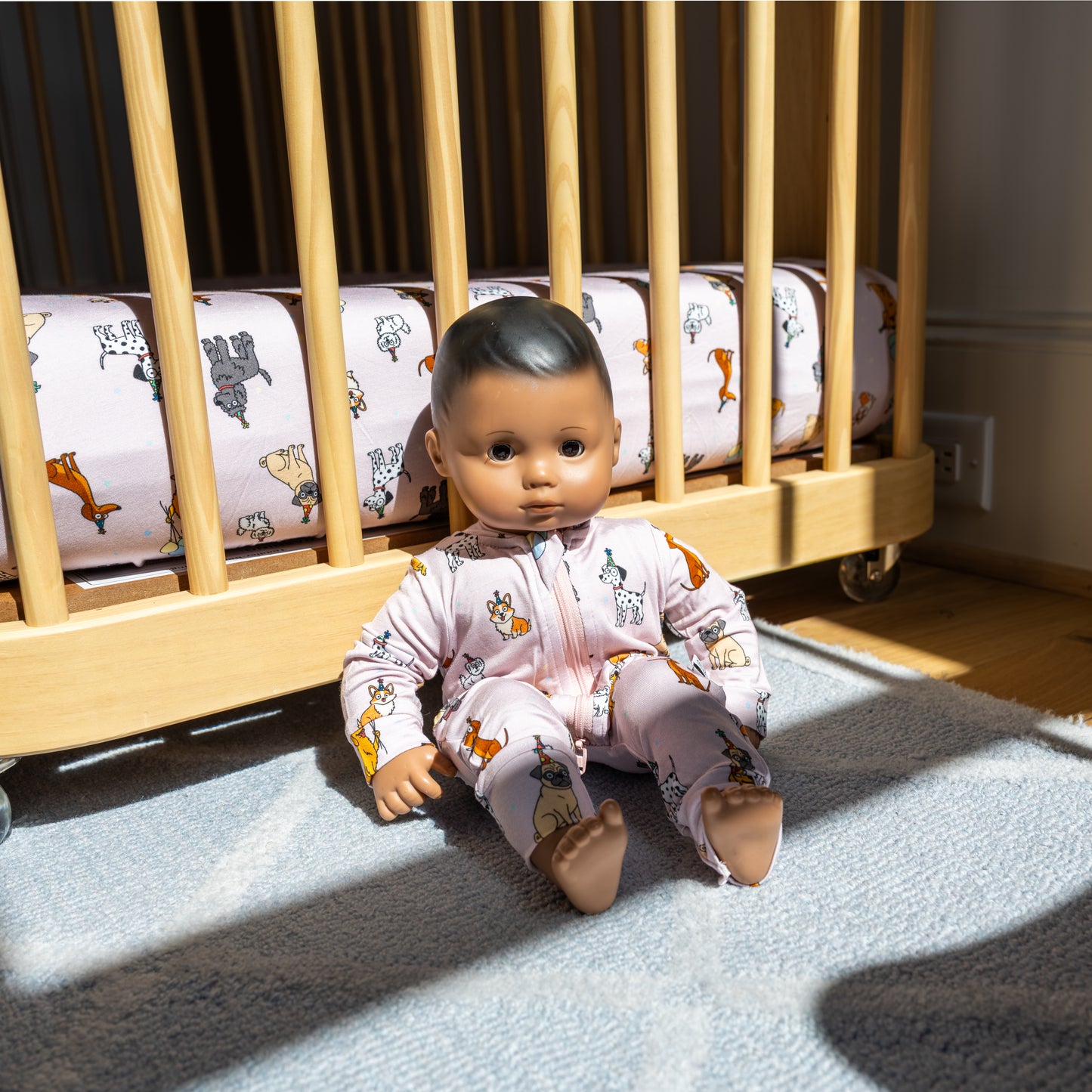 Bamboo Convertible Zip Sleeper + 15" Doll Pajamas Match Bundle | Pink Party Pup