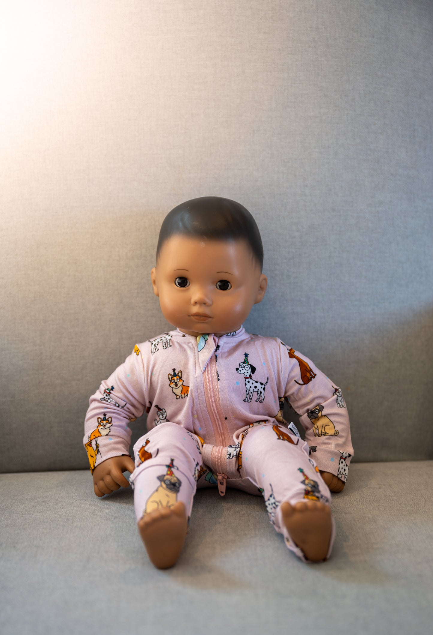Bamboo 15” Doll Zippy Romper | Pink Party Pup