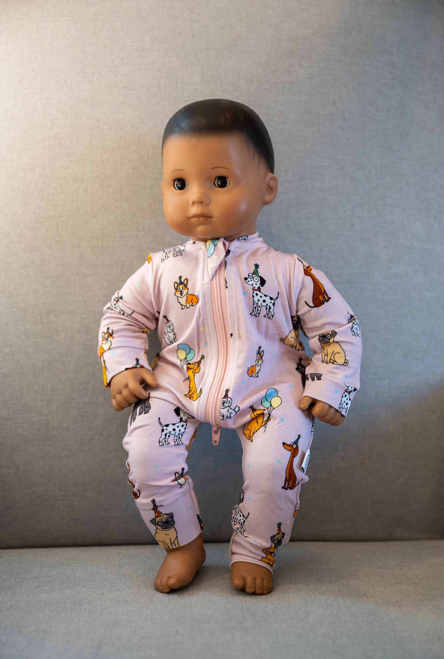 Bamboo 15” Doll Zippy Romper | Pink Party Pup
