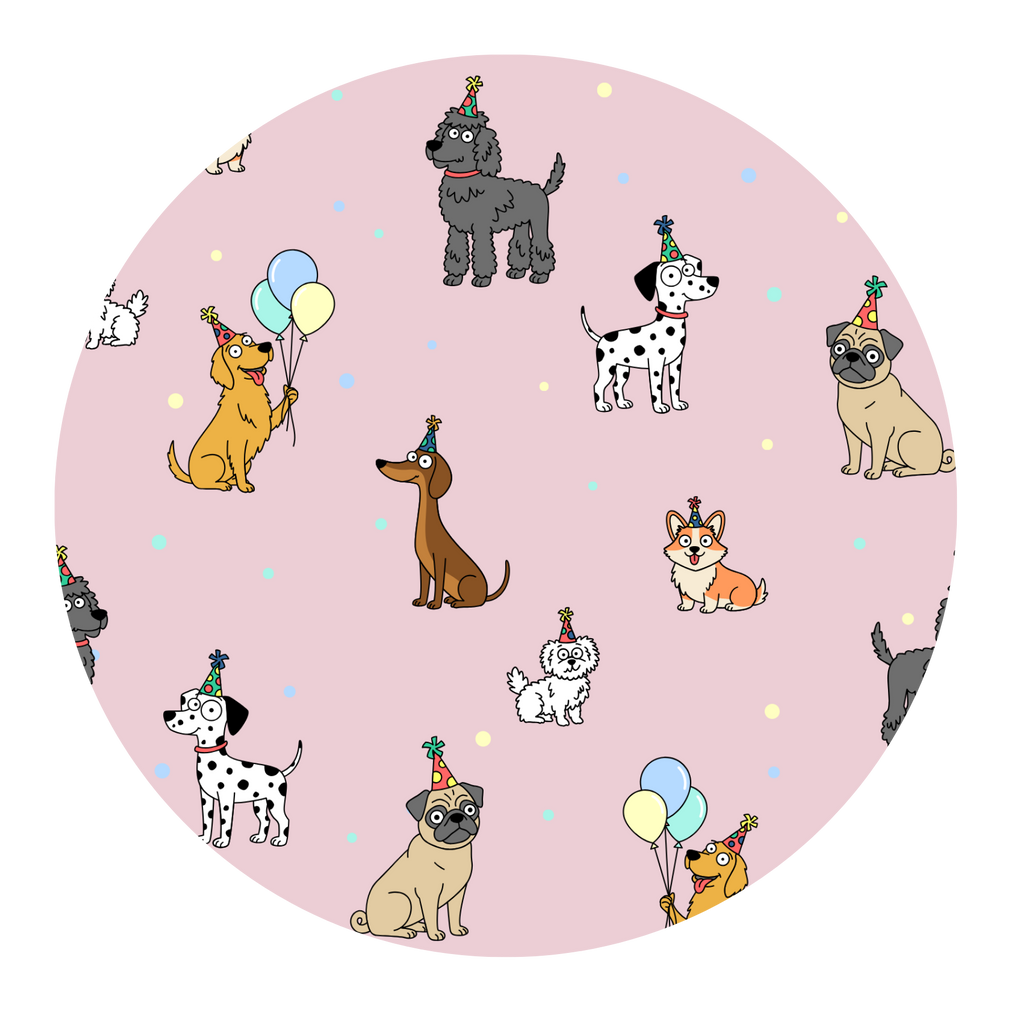 Pink bamboo pajama print with dogs puppies